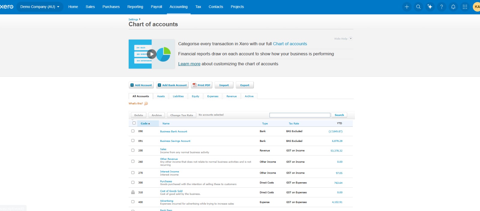 Tailored Chart of Accounts